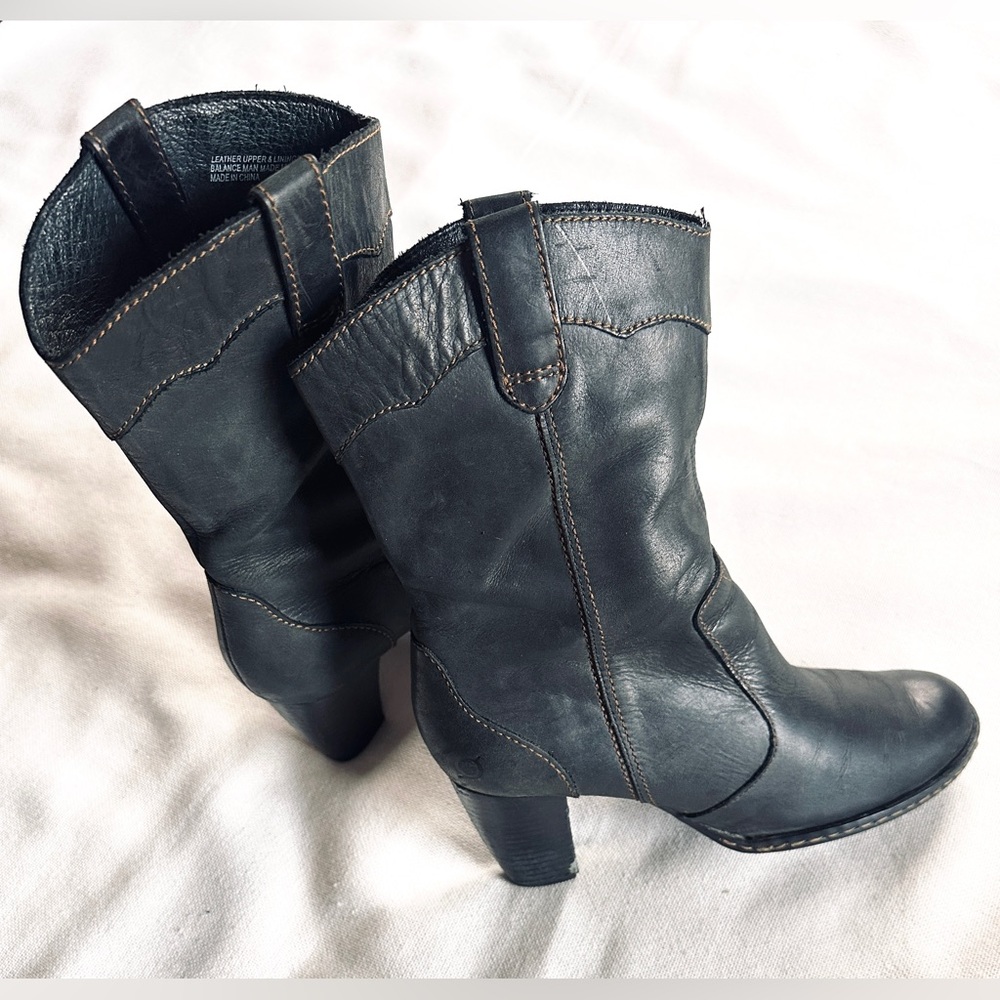 Børn Genevieve Navy Leather Western Block Heel Pull On Boots | 8.5